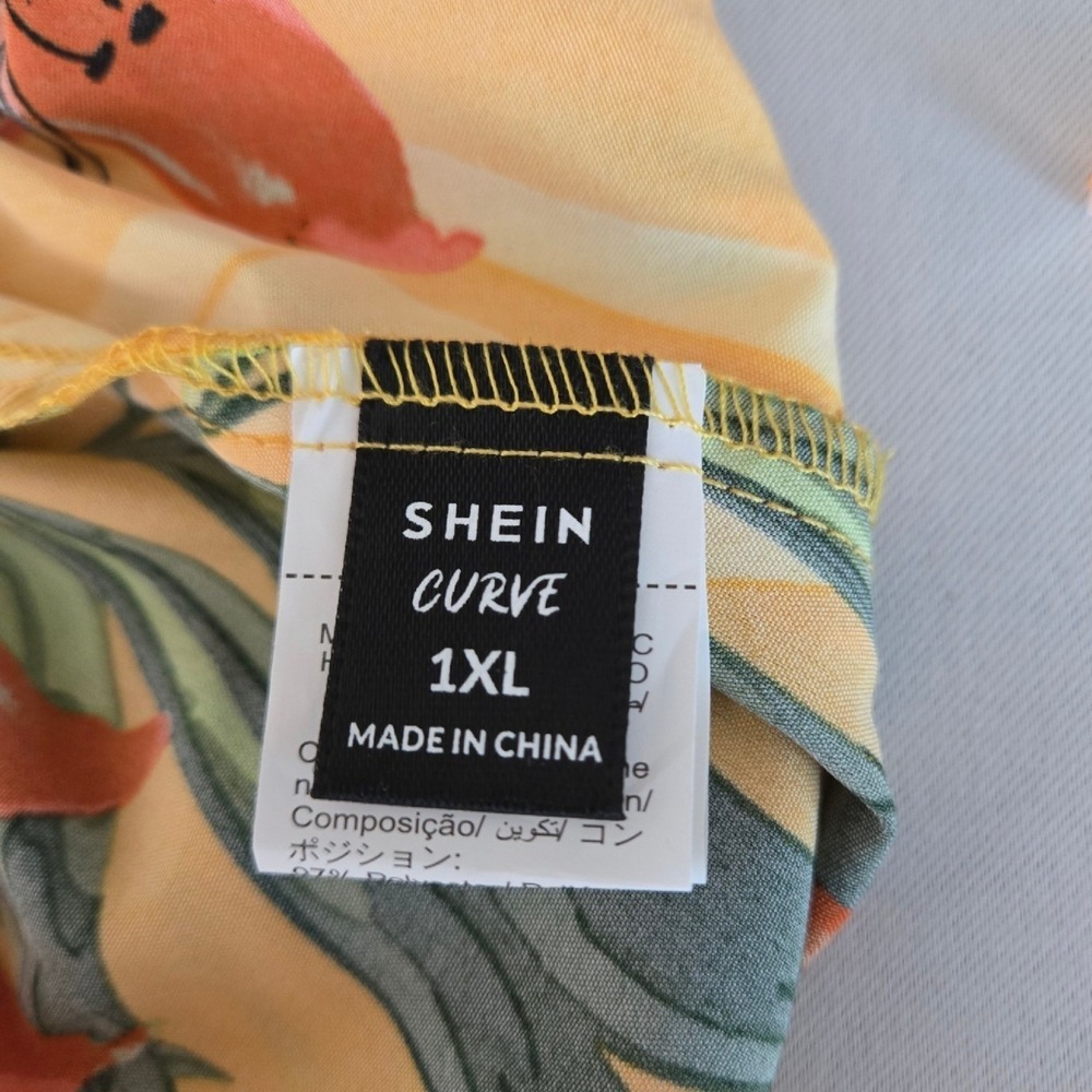 Yellow Floral Halter Dress Tropical Print Open Back Ruffle Bottom - Picture 9 of 9